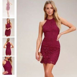 Lulu's Magenta Love Poem Lace Mini Dress